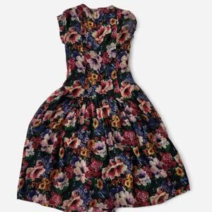 Vintage ARTWORK Floral fit and flare midi dress sweatheart neckline size 4 (XS)